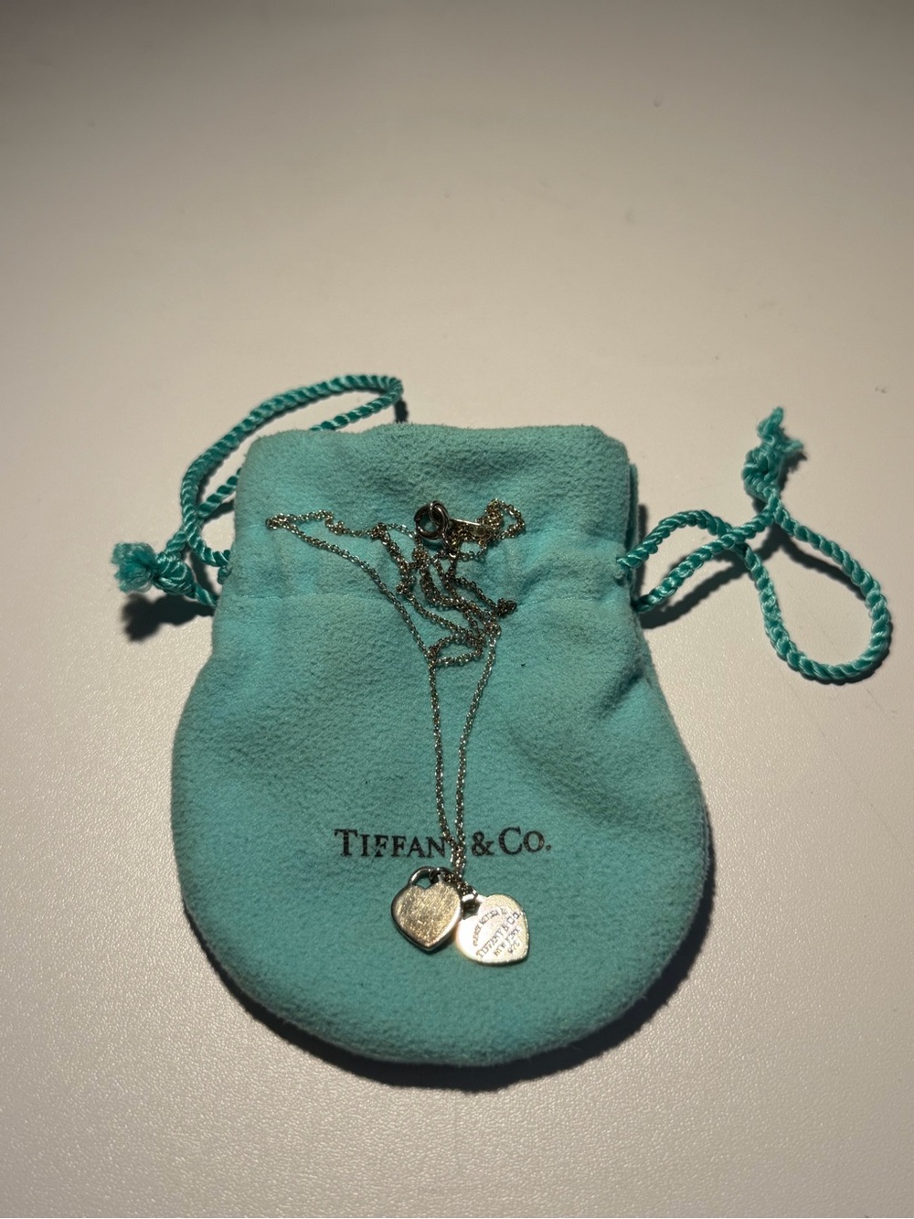 Tiffany & Co. Double Heart Pendant Necklace in Blue Pouch